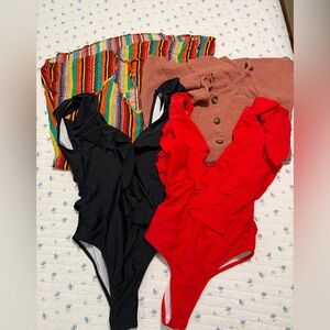 2 One Piece Ruffled Swimsuit & 2 Coverup Lot All Size Medium
